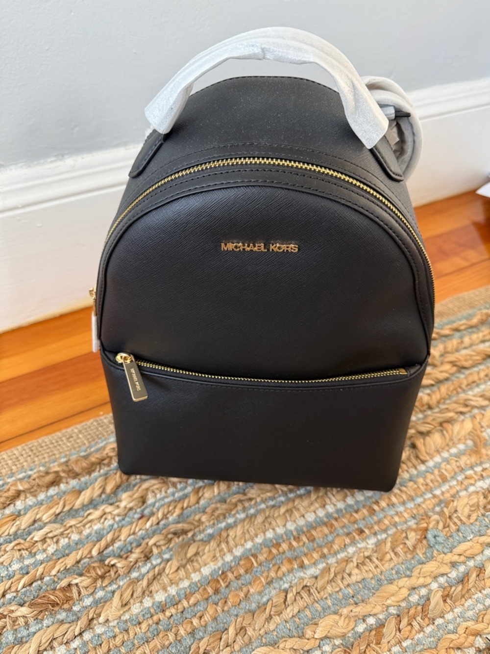 Michael Kors Black Mini Saffiano Backpack with Gold Hardware